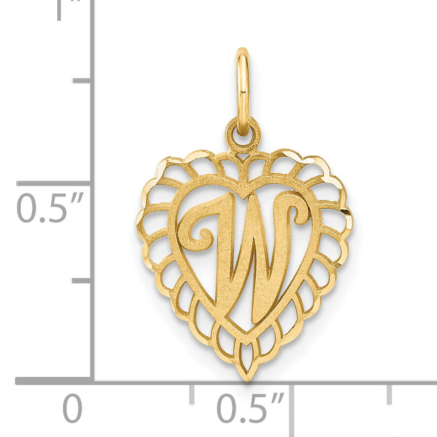 14k Heart Letter W Charm-C568W