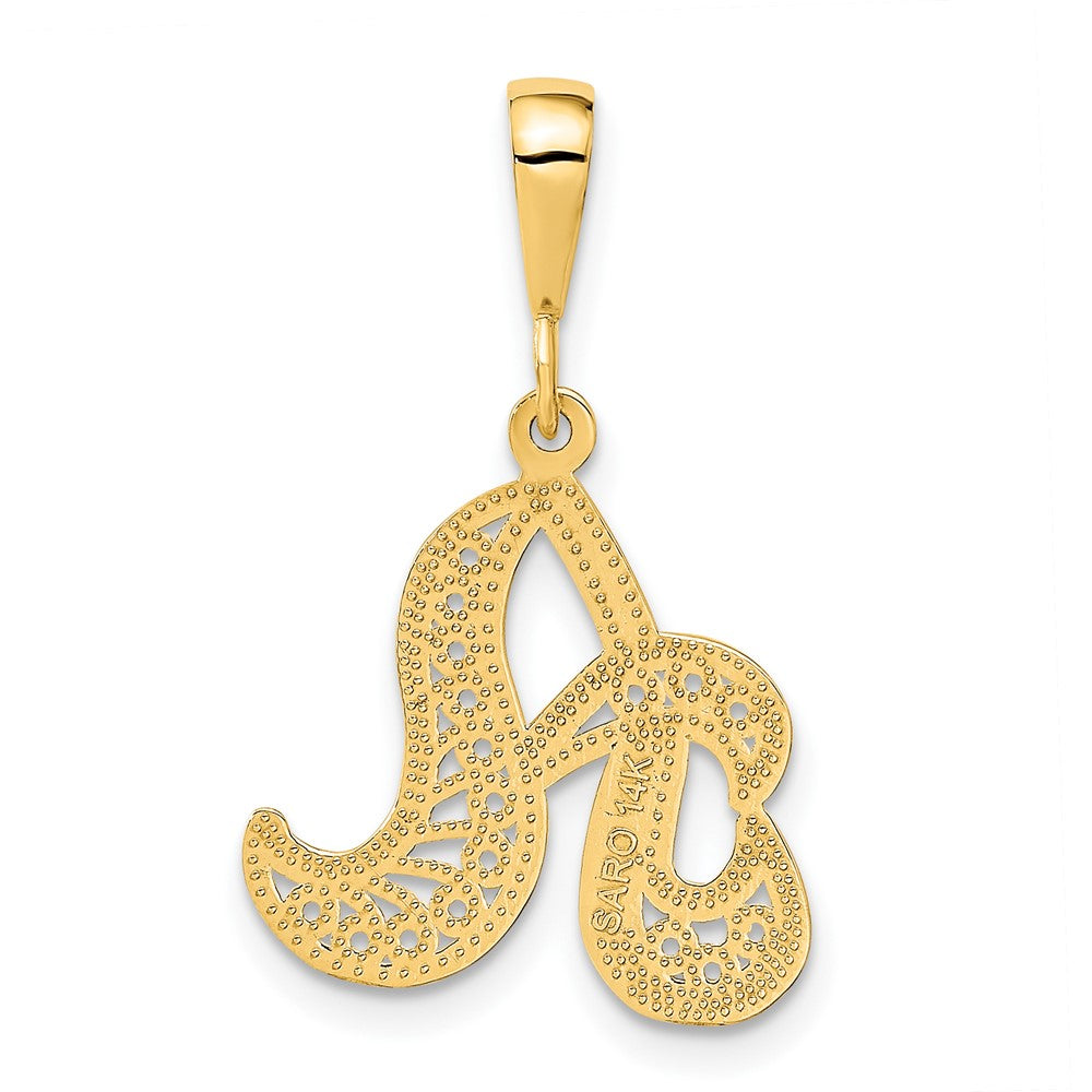 14KY Polished Script Filigree Letter A Initial Pendant-C569A