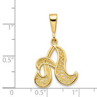 14KY Polished Script Filigree Letter A Initial Pendant-C569A