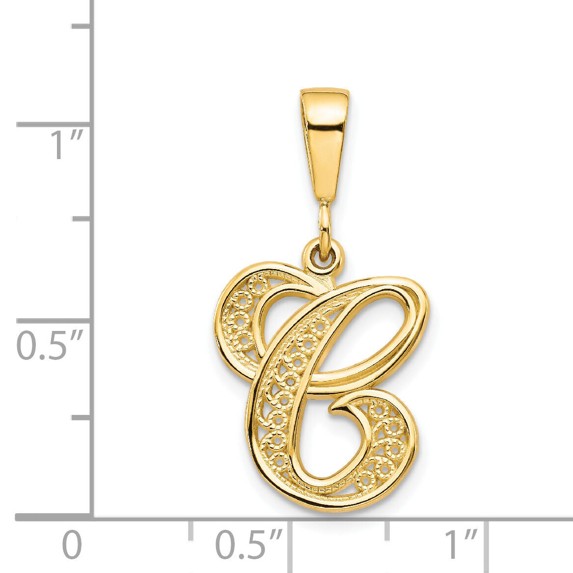 14KY Polished Script Filigree Letter C Initial Pendant-C569C