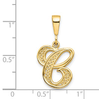14KY Polished Script Filigree Letter C Initial Pendant-C569C