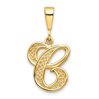 14KY Polished Script Filigree Letter C Initial Pendant-C569C