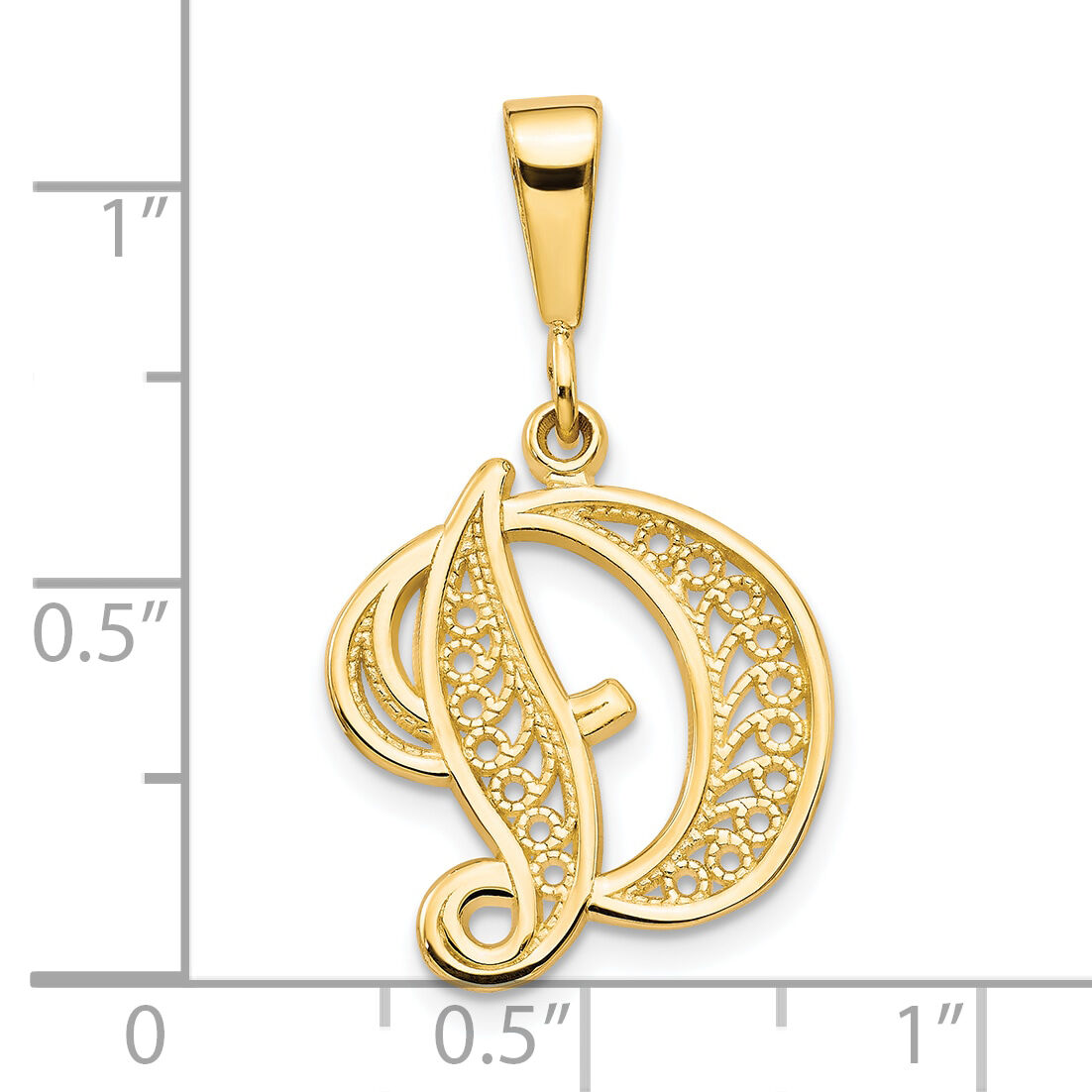 14KY Polished Script Filigree Letter D Initial Pendant-C569D