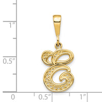 14KY Polished Script Filigree Letter E Initial Pendant-C569E