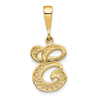 14KY Polished Script Filigree Letter E Initial Pendant-C569E