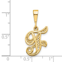 14KY Polished Script Filigree Letter F Initial Pendant-C569F