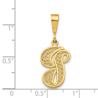 14KY Polished Script Filigree Letter G Initial Pendant-C569G