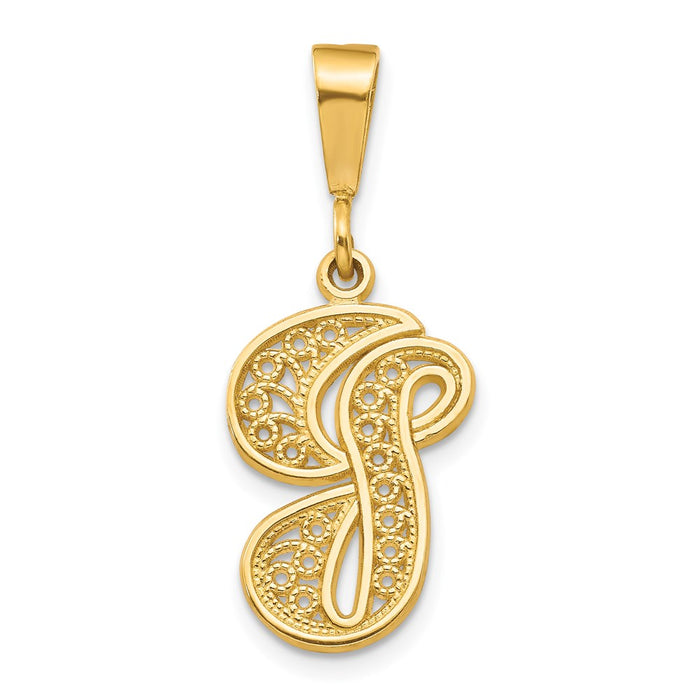 14KY Polished Script Filigree Letter G Initial Pendant-C569G