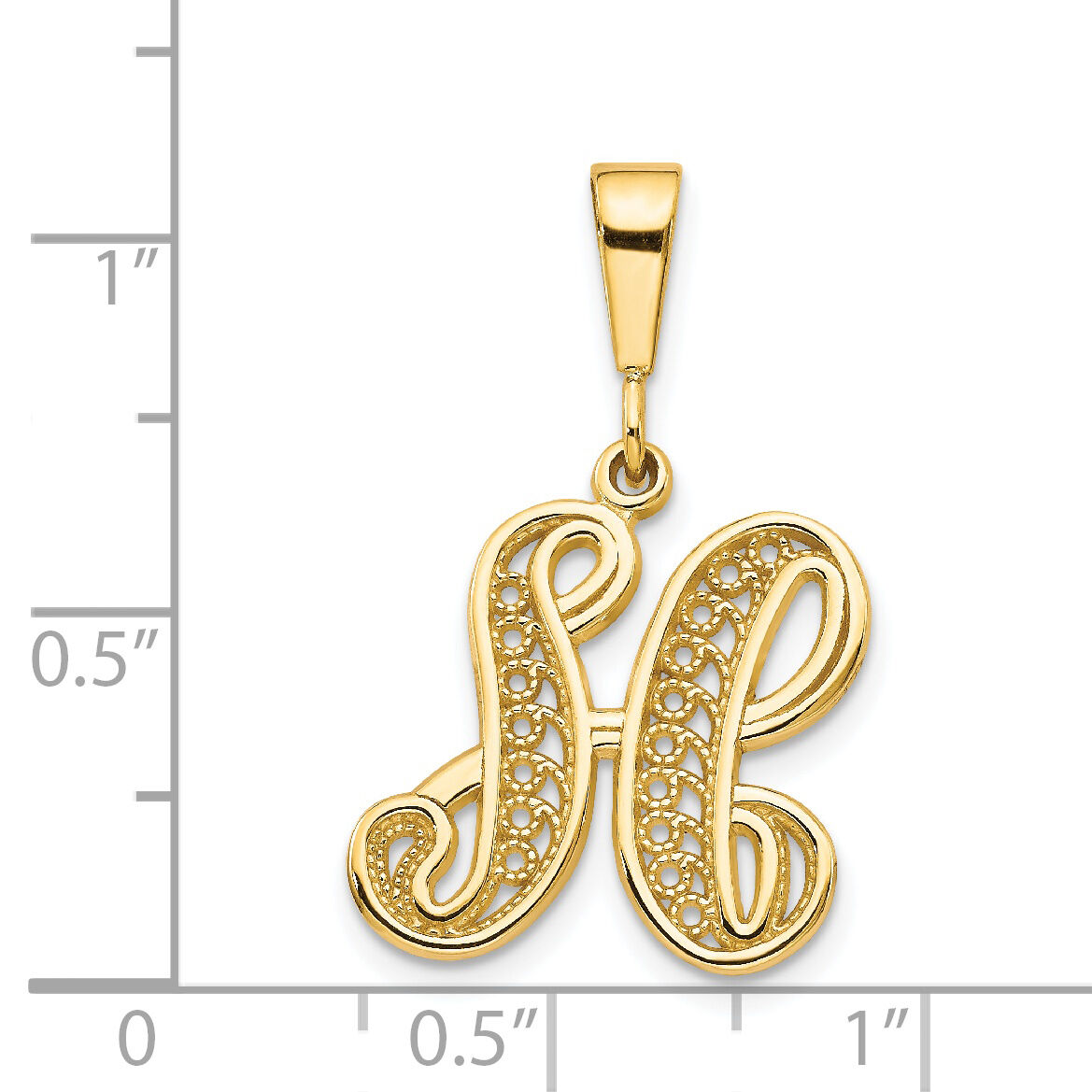 14KY Polished Script Filigree Letter H Initial Pendant-C569H