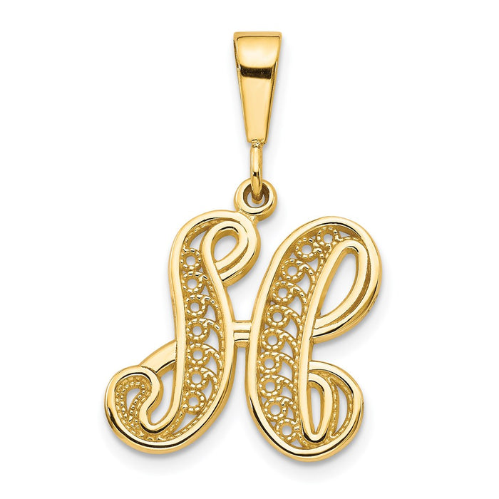 14KY Polished Script Filigree Letter H Initial Pendant-C569H