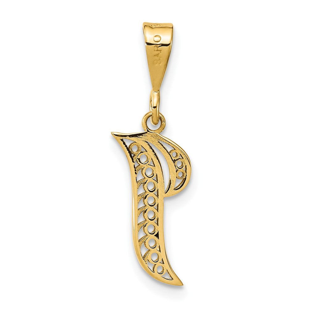 14KY Polished Script Filigree Letter I Initial Pendant-C569I