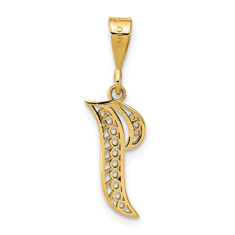 14KY Polished Script Filigree Letter I Initial Pendant-C569I