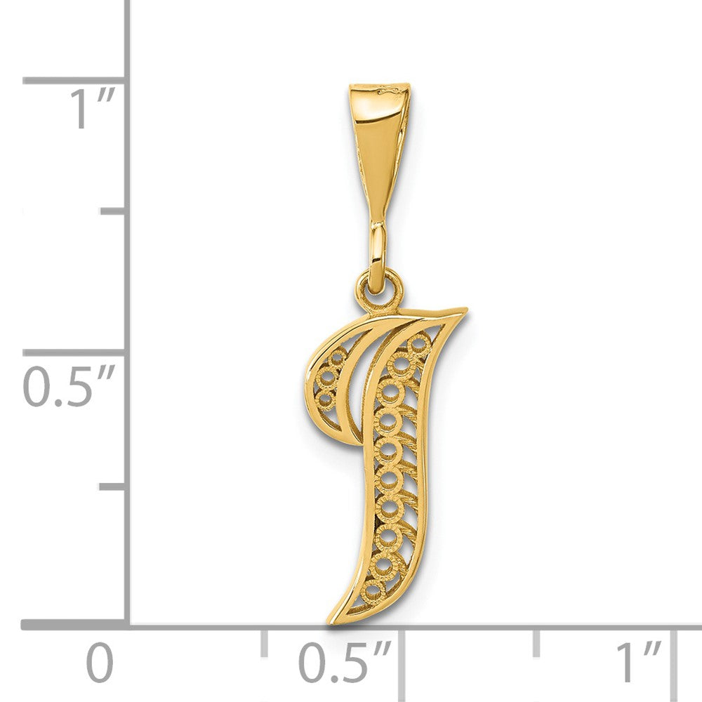 14KY Polished Script Filigree Letter I Initial Pendant-C569I