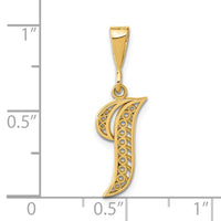 14KY Polished Script Filigree Letter I Initial Pendant-C569I