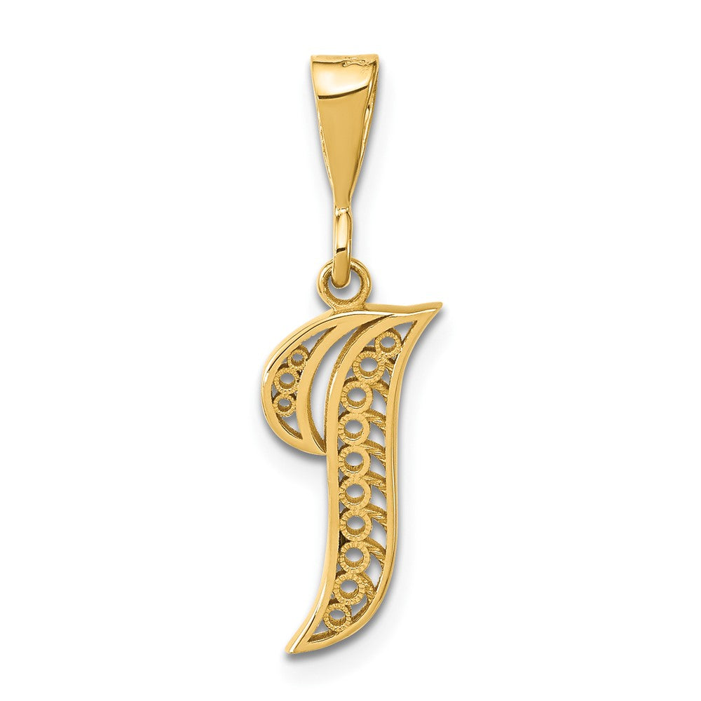 14KY Polished Script Filigree Letter I Initial Pendant-C569I