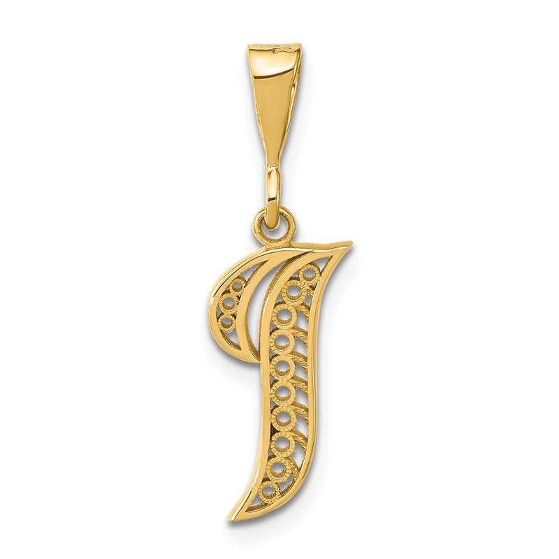 14KY Polished Script Filigree Letter I Initial Pendant-C569I