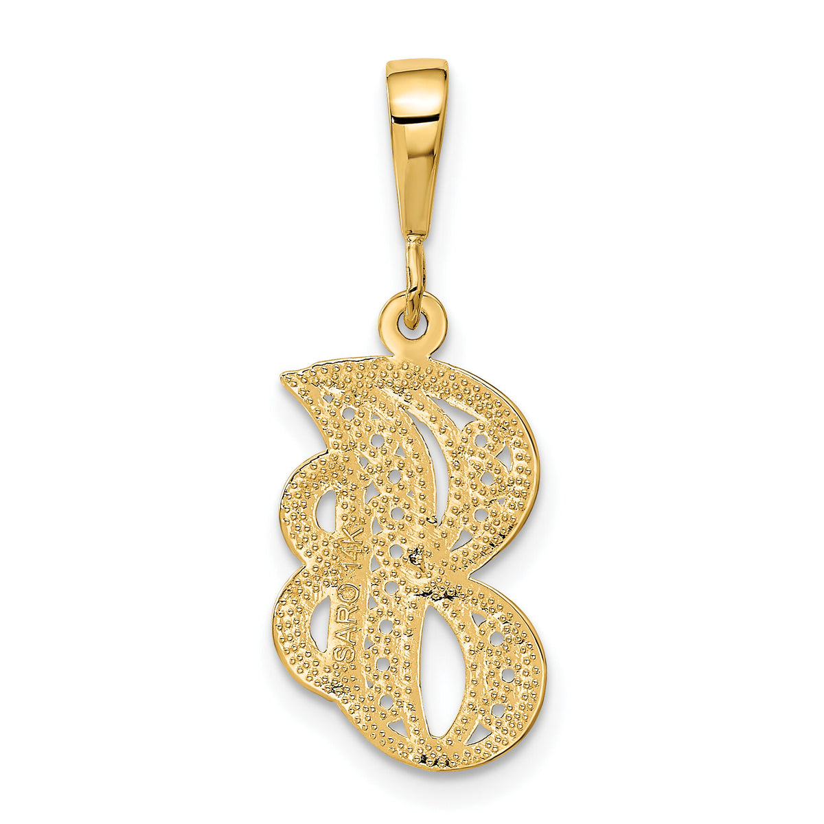 14KY Polished Script Filigree Letter J Initial Pendant-C569J