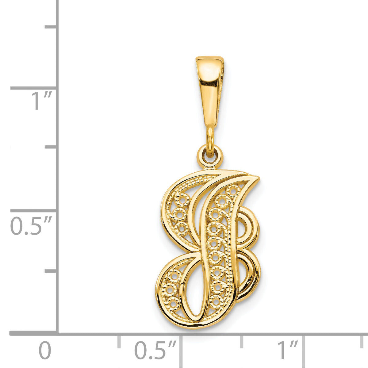 14KY Polished Script Filigree Letter J Initial Pendant-C569J