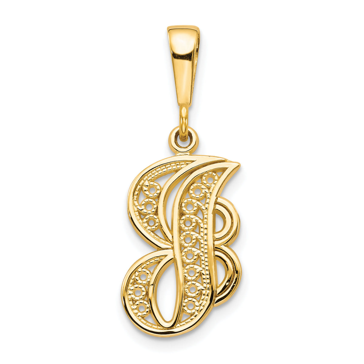 14KY Polished Script Filigree Letter J Initial Pendant-C569J