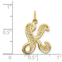 14KY Polished Script Filigree Letter K Initial Pendant-C569K