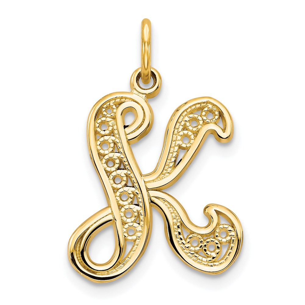 14KY Polished Script Filigree Letter K Initial Pendant-C569K