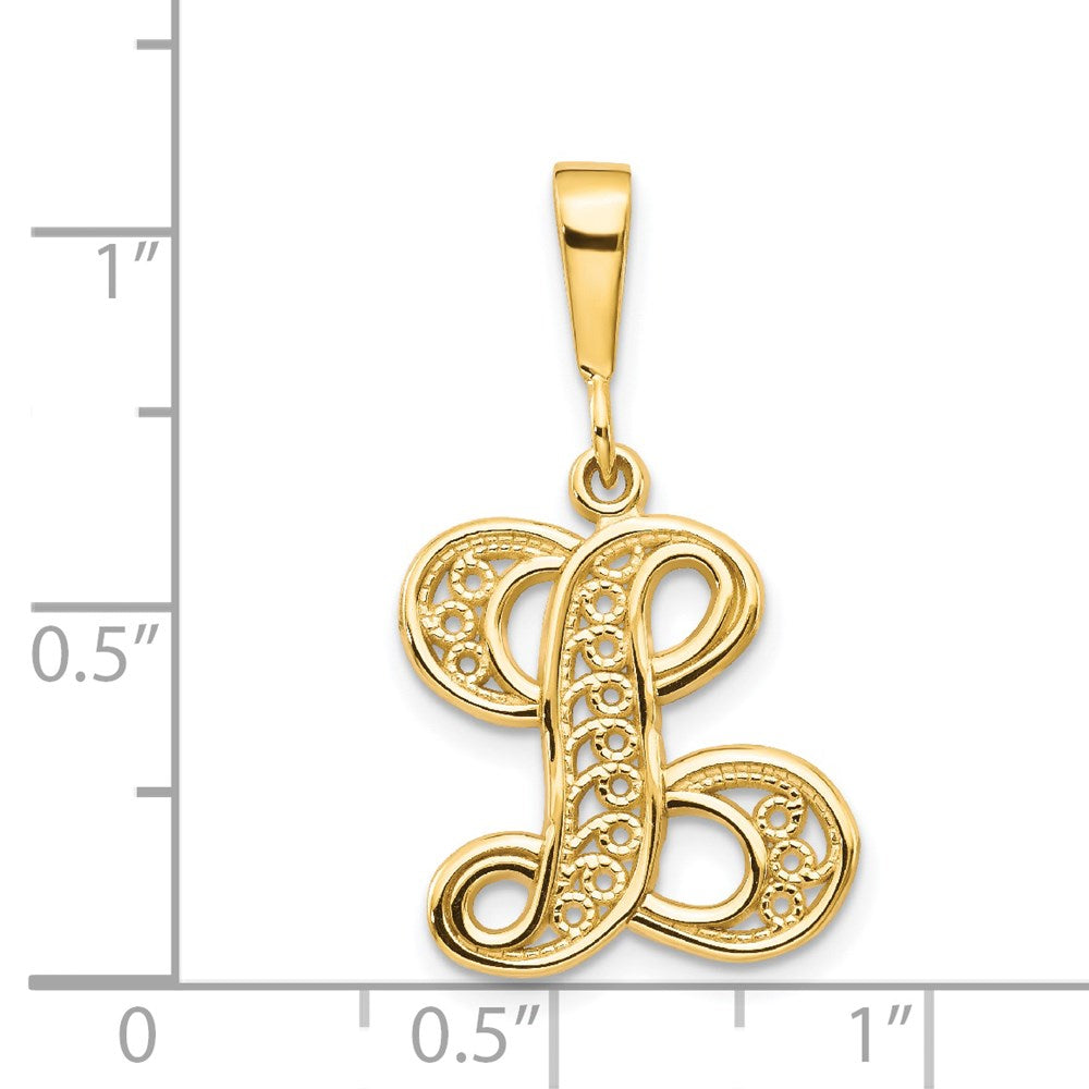 14KY Polished Script Filigree Letter L Initial Pendant-C569L