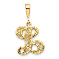 14KY Polished Script Filigree Letter L Initial Pendant-C569L