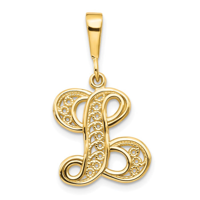 14KY Polished Script Filigree Letter L Initial Pendant-C569L