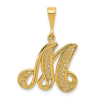 14KY Polished Script Filigree Letter M Initial Pendant-C569M