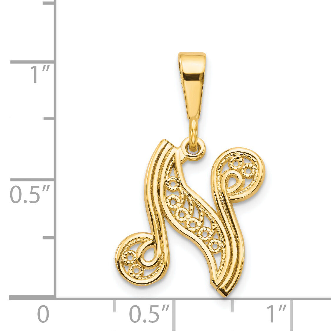 14KY Polished Script Filigree Letter N Initial Pendant-C569N