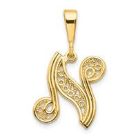 14KY Polished Script Filigree Letter N Initial Pendant-C569N