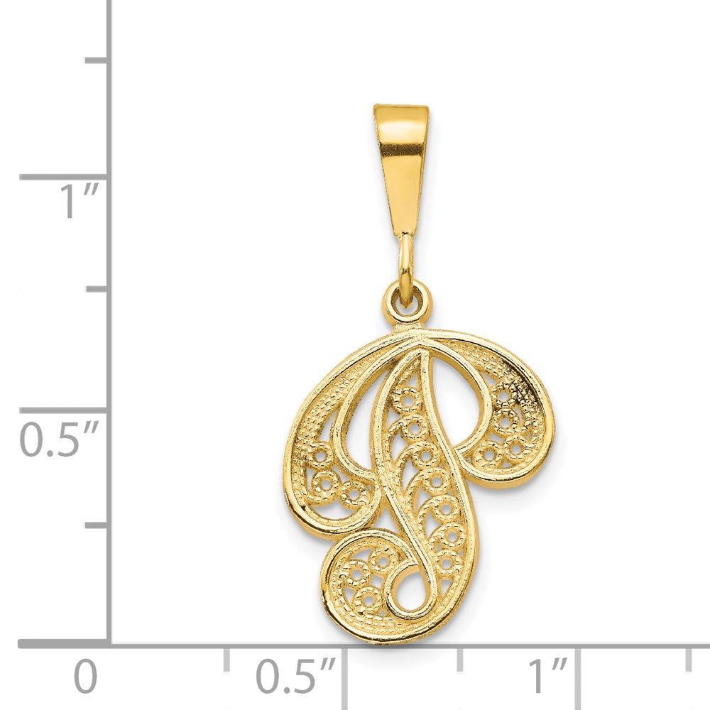 14KY Polished Script Filigree Letter P Initial Pendant-C569P