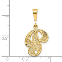 14KY Polished Script Filigree Letter P Initial Pendant-C569P