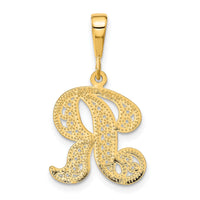14KY Polished Script Filigree Letter R Initial Pendant-C569R