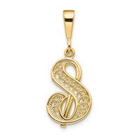 14KY Polished Script Filigree Letter S Initial Pendant-C569S