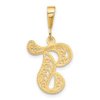 14KY Polished Script Filigree Letter T Initial Pendant-C569T