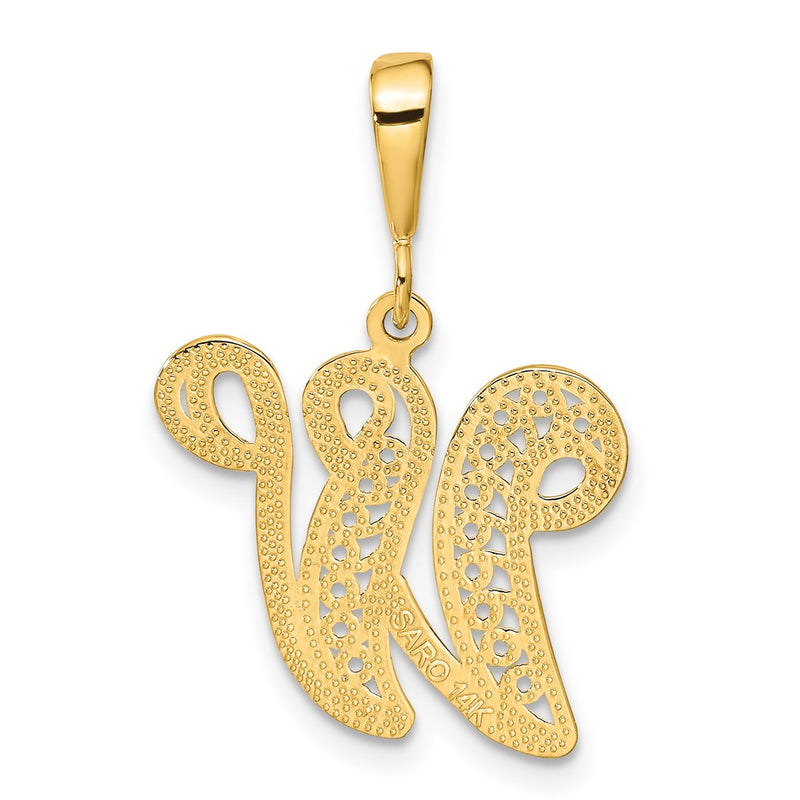 14KY Polished Script Filigree Letter W Initial Pendant-C569W