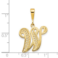 14KY Polished Script Filigree Letter W Initial Pendant-C569W