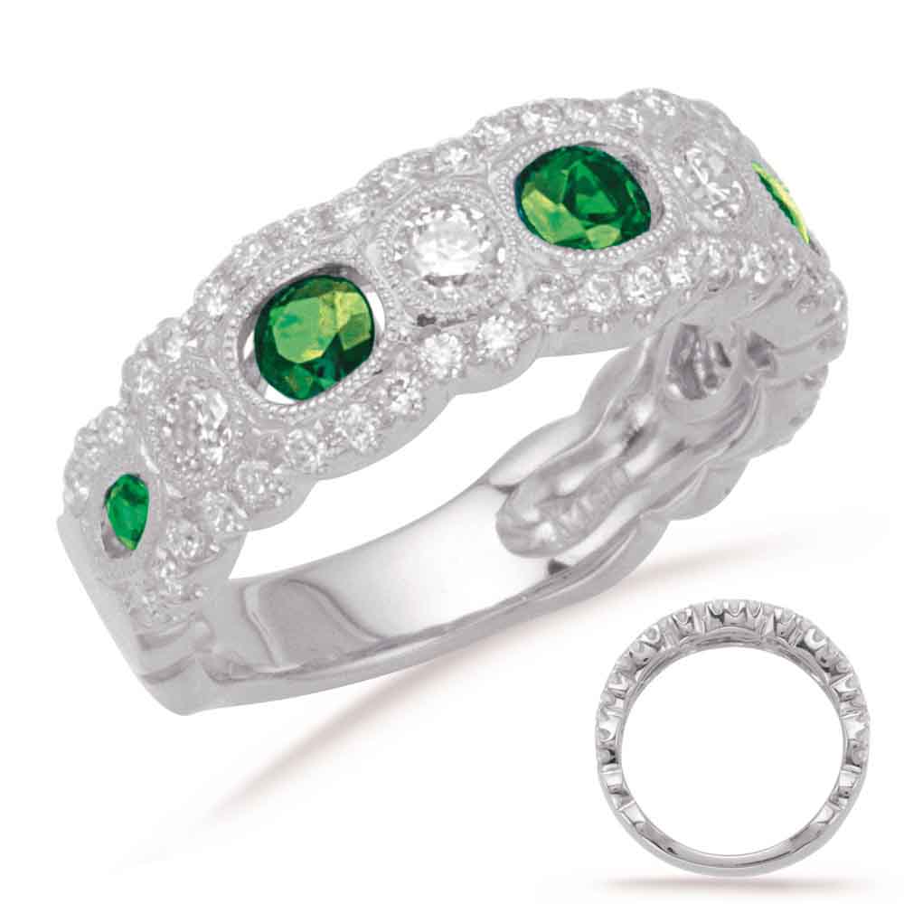 White Gold Emerald & Diamond Band