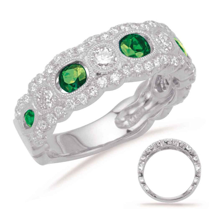 White Gold Emerald & Diamond Band
