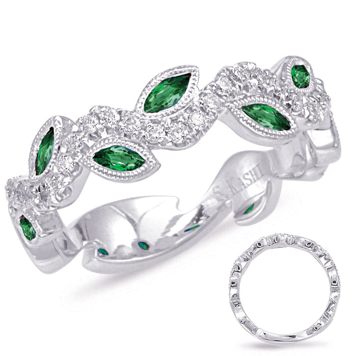 White Gold Emerald  & Diamond Ring