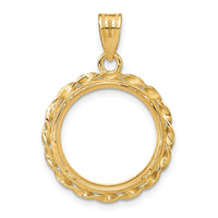 14k Twisted Wire & Diamond-cut 16.5mm Prong Coin Bezel Pendant-C8180D/16.5