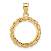14k Twisted Wire & Diamond-cut 16.5mm Prong Coin Bezel Pendant-C8180D/16.5