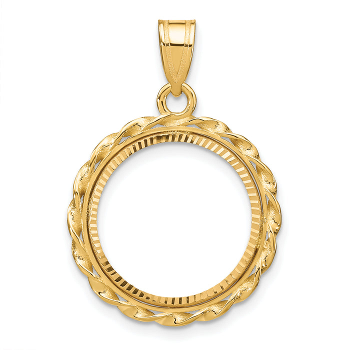 14k Twisted Wire & Diamond-cut 16.5mm Prong Coin Bezel Pendant-C8180D/16.5