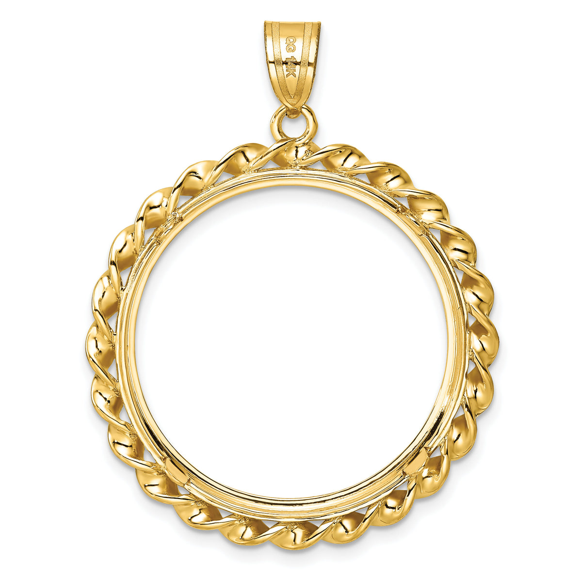 14k Twisted Wire & Diamond-cut 27.0mm Prong Coin Bezel Pendant-C8180D/27.0