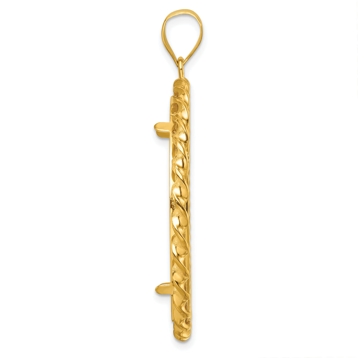 14k Twisted Wire & Diamond-cut 32.7mm Prong Coin Bezel Pendant-C8180D/32.7