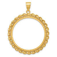 14k Twisted Wire & Diamond-cut 32.7mm Prong Coin Bezel Pendant-C8180D/32.7