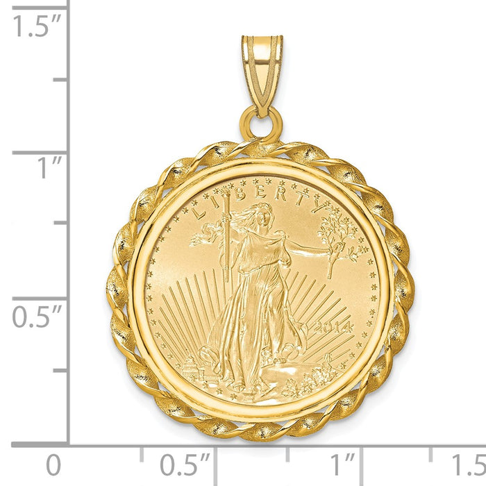 Wideband Distinguished Coin Jewelry 14k Polished Wide Twisted Wire Mounted 1/4oz American Eagle Prong Coin Bezel Pendant-C8180/22.0C