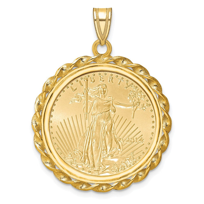 Wideband Distinguished Coin Jewelry 14k Polished Wide Twisted Wire Mounted 1/4oz American Eagle Prong Coin Bezel Pendant-C8180/22.0C