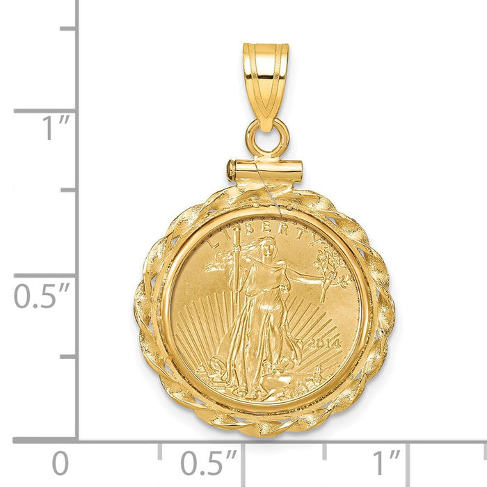 Wideband Distinguished Coin Jewelry 14k Polished Wide Twisted Wire Mounted 1/10oz American Eagle Screw Top Coin Bezel Pendant-C8182/16.5C